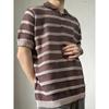 Camisa de Manga Corta de Color Contrastante Estilo Hong Kong Duffy Atractivo Rayas Camiseta Versátil Camisa de Punto POLO Retro Estilo Perezoso Top