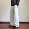 Calça de moletom cinza com estampa floral branca e corte enviesado para homens, peso pesado de outono, calça casual levemente flare para adolescentes, calça esportiva larga e solta da moda