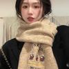 Bufanda de Oso Estilo Coreano para Mujer Otoño e Invierno Color Sólido Suave Cera Tejida Bordado Mantenimiento del Calor Engrosada Versátil para Estudiante Cuello