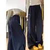 Pantalones de Trabajo Azul Marino Transfronterizos para Mujer, Nuevo Estilo Primavera y Verano 2026, Holgados Rectos Casuales de Secado Rápido Pierna Ancha Venta al por Mayor