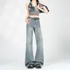 Nueva moda de chica hot estilo americano, diseño de bolsillo trasero, no ajustados, adelgazantes, jeans de mujer de longitud completa, admite dropshipping
