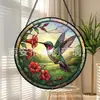 Colgante de Vidrio Pintado Flor Roja Colibrí Adorno de Vidrio para el Hogar Decoración de Ventana Atrapasoles para el Jardín
