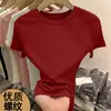 Top Feminino Popular Novo Estilo Americano Elegante e Estiloso Simples Canelado Cor Sólida Respirável Moderno Slim-Fit de Alta Qualidade Estilo Comutador