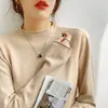 Blusa de segunda pele feminina, camiseta branca de gola semi-alta, adequada para primavera, outono e inverno, suéter justo de manga comprida, versátil