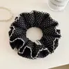 Goma de pelo de encaje con lunares negros estilo perezoso para mujer, accesorio de pelo de alta gama para peinados de moño súper grandes