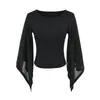 Camiseta Ligera Transpirable Protectora del Sol Estilo Deseo Puro Chica Picante Hombros Descubiertos Mangas Acampanadas Verano Ajustada Corta Color Sólido Top para Mujer