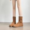 Versión de Cuero Suave ~ Botas de Nieve Redondas Retro para Mujer, Forradas de Felpa, Cálidas, Botas de Algodón Peludas, Uso Bidireccional, Suela Plana, Botines Marrones Estilo Birkenstock
