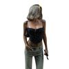 Wq25024 Top de Tirantes Recortado Estampado Estilo Europeo y Americano para Mujer 2025 Primavera Nuevo Sexy Top Tubo Transparente