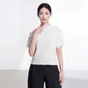 Blusas de Manga Corta Miyake para Mujer en Verano, Adecuadas para Todos los Tipos de Cuerpo, Versátiles para el Trabajo y el Ocio, Camisetas de Color Sólido, Elegantes y de Corte Holgado, Ropa Fina para Mujer