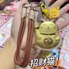 Lingote de Oro Puro 999 Dios de la Riqueza Gato de la Suerte Hello Kitty Gato Cadena de Teléfono Dorada Llavero Colgante para Bolso