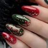 Navidad Brillante Diamante Moda Estilo Ins Europeo y Americano Uñas Redondas Almendra Polvo Azul Verde Dorado Parches de Uñas de Moda Disponibles