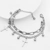 Pulsera de cadena de doble capa con colgante de cruz retro hip hop popular europeo y americano, elegante, combina con todo, para pareja