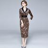Aliexpress Vestido de Lápiz de Punto con Estampado de Leopardo y Cuello en V para Mujer Otoño Doble Botonadura 2022 Suministro Transfronterizo Europeo y Americano