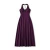 Vestido Halter de Cuello en V Estilo Francés con Copas, Diseño para Mujer con Cadena en la Espalda, Cintura Cortada y Falda Larga de Sirena