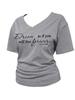 Camiseta Impresa de Manga Corta con Cuello en V, Versátil y de Moda, Talla Grande para Mujer, Nuevo Estilo de Verano, Ceñida a la Cintura, Adelgazante, Top Simple Americano
