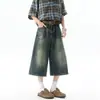 Pantalones cortos de mezclilla negra estilo americano para mujer y hombre, pantalones de verano vintage de longitud media, shorts holgados de pierna recta, shorts de talla grande