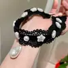 Collar Gargantilla de Encaje Negro Perla Luna Estrella para Mujer, Cadena de Suéter de Perlas Irregulares Multicapa