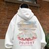 Moletom com Capuz Vinho Tinto Masculino Outono Marca Americana de Moda Estampado Adolescente Fashionável Combina com Tudo High Street Casual Jaqueta