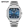 Sanda Novo Relógio Masculino Simples e Elegante Quadrado Relógio Mecânico Masculino Calendário À Prova D'água Pulseira de Aço Sólido Relógio Masculino para Negócios