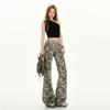 Naranja Infantil # Camuflaje Vintage Pantalones Casuales Acampanados de Tiro Bajo para Mujer Ajustados Patchwork Cordón Versátil de Longitud Completa Pantalones de Chándal