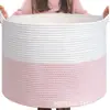 Cesta de corda de algodão original branco cinza trança de corda de algodão alça saliente cesta de armazenamento dobrável