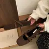 Sapatos Mary Jane Camélia com Elevação Interna para Mulheres, Novo Estilo Outono e Inverno com Laço e Forro de Lã
