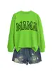 Amazon Ebay Site Independente Casual Confortável Feminino Mama Letra Maiúscula Vazada Outono e Inverno Gola Redonda Manga Longa Moletom