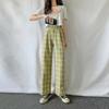 2023 otoño e invierno nuevos pantalones a cuadros de cachemir con forro polar para mujer, pantalones de pierna ancha, pantalones casuales de estudiante de estilo coreano rectos de cintura alta