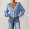 Cárdigan de Punto para Mujer con Botón Decorativo Hecho a Mano con Ganchillo Estilo Europeo y Americano Transfronterizo Suéter de Punto Chaqueta Corta de Moda Callejera