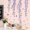 Pegatina de pared de vid de flor morada y mariposa, mural de vid colgante y flor estilo acuarela, autoadhesiva para dormitorios, habitaciones de niñas y salas de estar