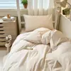 ¡Alto Valor Estético! Juego de Cuatro Piezas de Algodón 100% Teñido en Hilo Lavado Estilo Ins, Juego de Tres Piezas de Sábana Plana y Sábana Ajustable de Algodón Puro Ropa de Cama