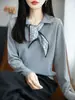 Suéter de Punto con Cuello Polo y Diseño de Bufanda de Cinta Estilo Francés para Mujer, Suéter Elegante con Cuello Solapa, Nuevo Modelo 2026 Top de Abrigo