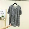 Camisa de Verano 2026 Delgada Holgada Floral con Cuello de Corbata Manga Corta Talla Grande Top Camiseta de Manga Corta de Algodón Artificial