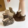 Botas de Piel con Estampado de Leopardo de Moda de Aspecto Elegante para Mujer en Invierno, Botines Calientes sin Cordones para Personas Bajas, Botas de Moda que Aumentan la Altura