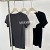 Camiseta de Manga Corta con Cuello Redondo de Lana Tencel para Mujer Verano Segmentación Tridimensional Minimalista Combinable Ajuste de Hombros Top Interior