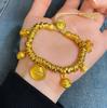 Pulsera de Cordón Trenzado Dorado Amarillo Vietnamita del Dios de la Riqueza Bestia Devoradora de Oro, Cuerda Trenzada de Paz y Alegría, Pulsera Ajustable, Pulsera para Novia