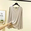 Nueva camiseta básica de estilo coreano para mujer, de modal, con cuello en V pronunciado, color liso, corte holgado, manga larga adelgazante
