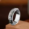 Anillo Giratorio Auténtico de Plata 990 con Mantra de Seis Palabras y Pixiu Personalidad Retro Audaz Anillo para Hombre