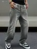 2026 Moda Masculina Transfronteriza Verano Nuevo Estilo Gris Fresco Pantalones Casuales Elegantes de Pierna Recta Pantalones de Mezclilla con Bloques de Color En Stock