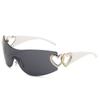 2024 Nuevos Accesorios de Corazón Gafas de Sol de Una Pieza Y2K Celebridad de Internet Ins Gafas de Sol de Una Pieza Gafas de Sol Modernas de Tendencia Europea y Americana
