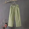 Calça Casual de Algodão e Linho Fina de Verão Feminina Emagrecedora Versátil Cintura Alta plus size Solta Cropped Wide-leg para Mulheres de Meia-idade e Idosas