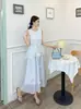 Vestido Camisola de Color Sólido con Encaje Hueco en Capas con un Diseño Puro y Sexy, Vestido de Diseño Suelto y Lujoso