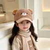 Gorra de béisbol con forma de oso linda para niños, gorro cálido de otoño e invierno, gorra de pico de dibujos animados para niños y niñas, lana de cordero para niños