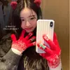 Luvas Femininas de Inverno Novas Sem Dedos Acolchoadas Peludas de Tricô para Meninas Estilo Coreano Tela Sensível ao Toque Cinco Dedos Escrita
