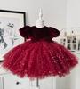 Vestido de cumpleaños para niña color vino tinto, vestido de princesa con lentejuelas y malla, vestido tutú infantil de estilo occidental, vestido para niña de las flores