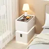 Mesa de Cabeceira Inteligente de Luxo Suspensa para Quarto, Simples Multifuncional Moderna Carregamento Sem Fio Madeira Maciça Novo Armário de Cabeceira