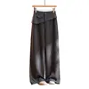 Pantalones anchos de dos piezas falsos para mujer, adelgazantes, pantalones largos, estilo otoño, a la moda, de cintura alta, casual, pierna curva, pantalones de traje estilo globo
