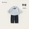 Ropa Infantil Bangxuan Invierno Uniforme Escolar Infantil Camisa con Cuello Corbata a Cuadros Pantalones Casuales Conjunto de Tres Piezas para Bebé Traje de Niño