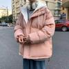 Casaco acolchoado de algodão de inverno engrossado falso de duas peças de algodão acolchoado jaqueta masculina com capuz solto em estilo Hong Kong jaqueta de algodão acolchoado terno de pão para os amantes