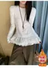 Camiseta de Manga Larga de Terciopelo con Encaje Estilo Coreano para Mujer, Nueva Camiseta Básica Ajustada con Adorno de Encaje Otoño/Invierno 2026